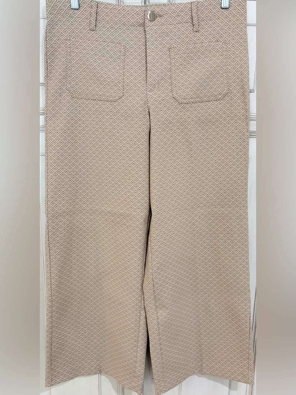 NWOT SZ L Jules & Leopold Beige Geometric-Pattern wide leg pants